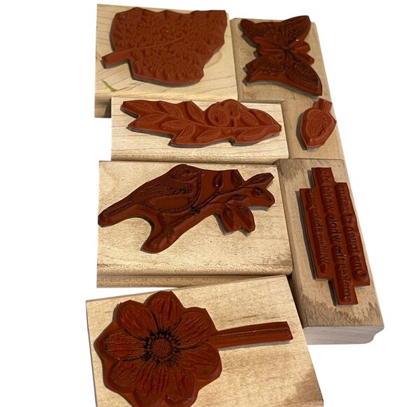 Stampin Up! Touch Of Nature Rubber Stamps Set Of 6 With Wooden Blocks - Picture 3 of 3